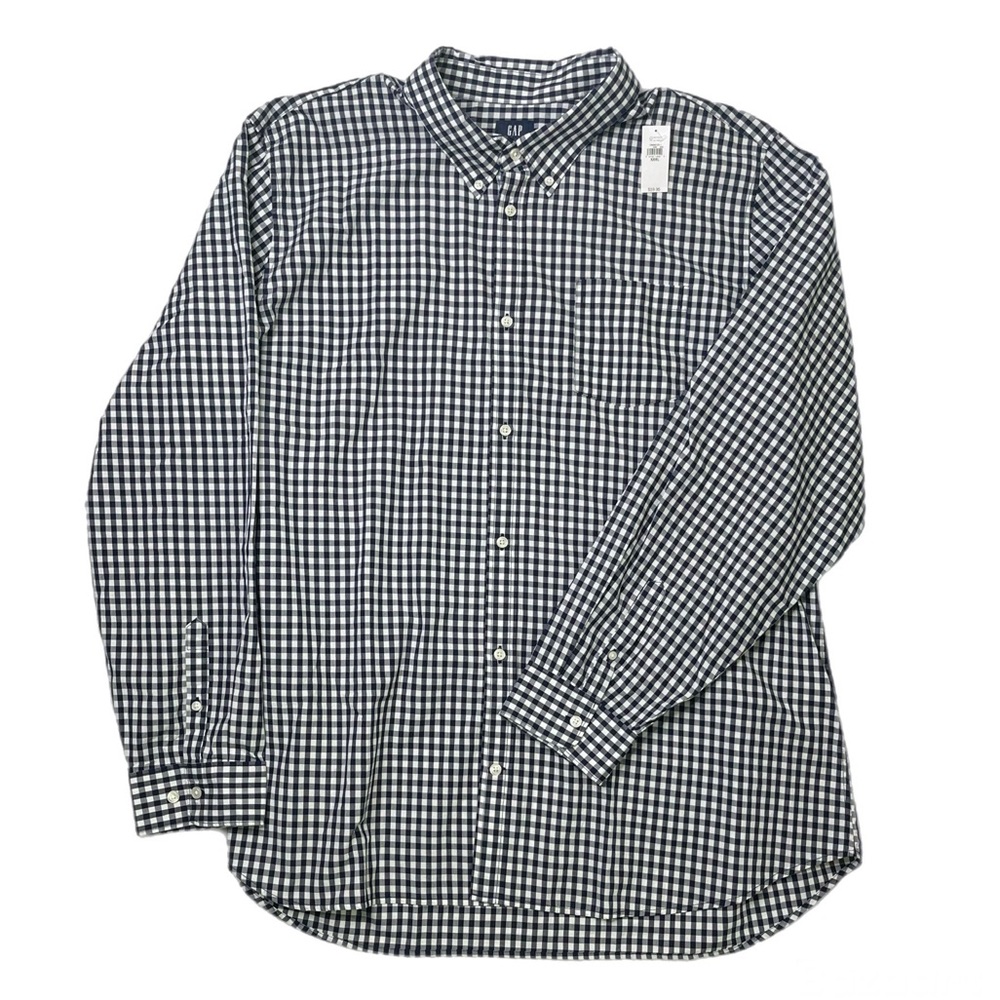 NWT GAP 100% Organic Cotton Poplin Navy Gingham Button Down Shirt Men’s 3XL